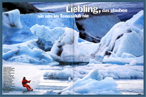 picture of a magazine spread featuring Gary skiing